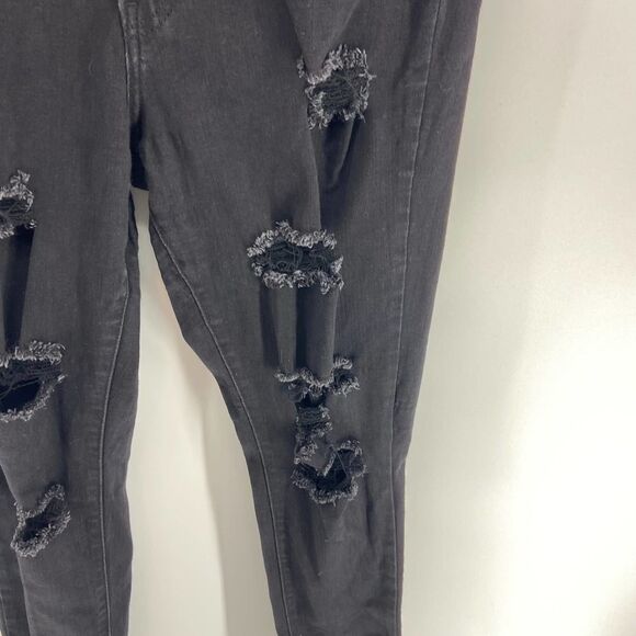 Levis Mile high Super Skinny black distressed frayed leg jean pant womens 32 - Picture 2 of 8